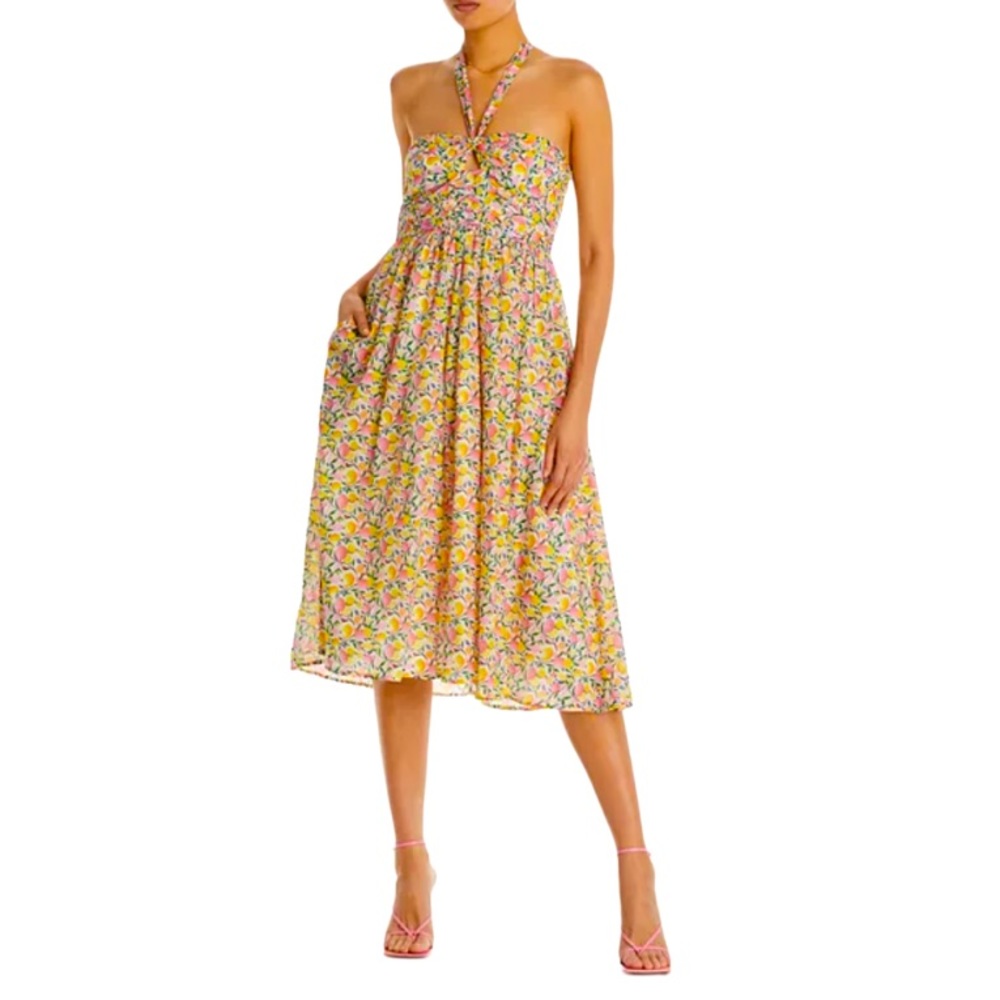 Aqua Halter Floral Midi Dress Size Medium